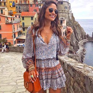 Misa Los Angeles Mini Dress - Blue + Orange